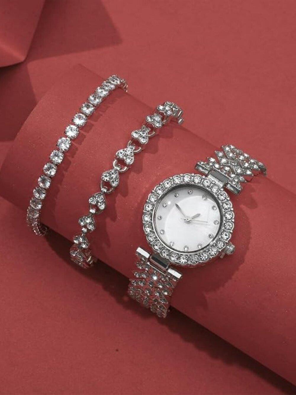 BRAND NEW 3 Pieces Women Diamond Watch Bracelets Set